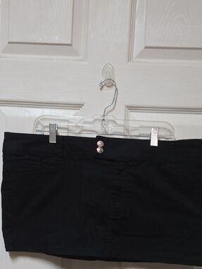 Black Mini Skirt with Front Button Detail
